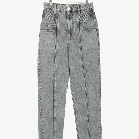 Isabel Marant Etoile Henoya Grey Acid-Wash High-Rise Slim-Leg Jeans - Picture 2 of 12